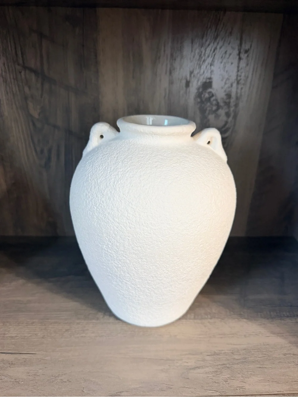 Textured White Ceramic Vase with Dual Loop Handles
